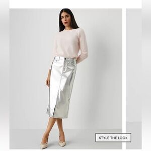 Ann Taylor Metallic Faux-Leather Column Midi Skirt